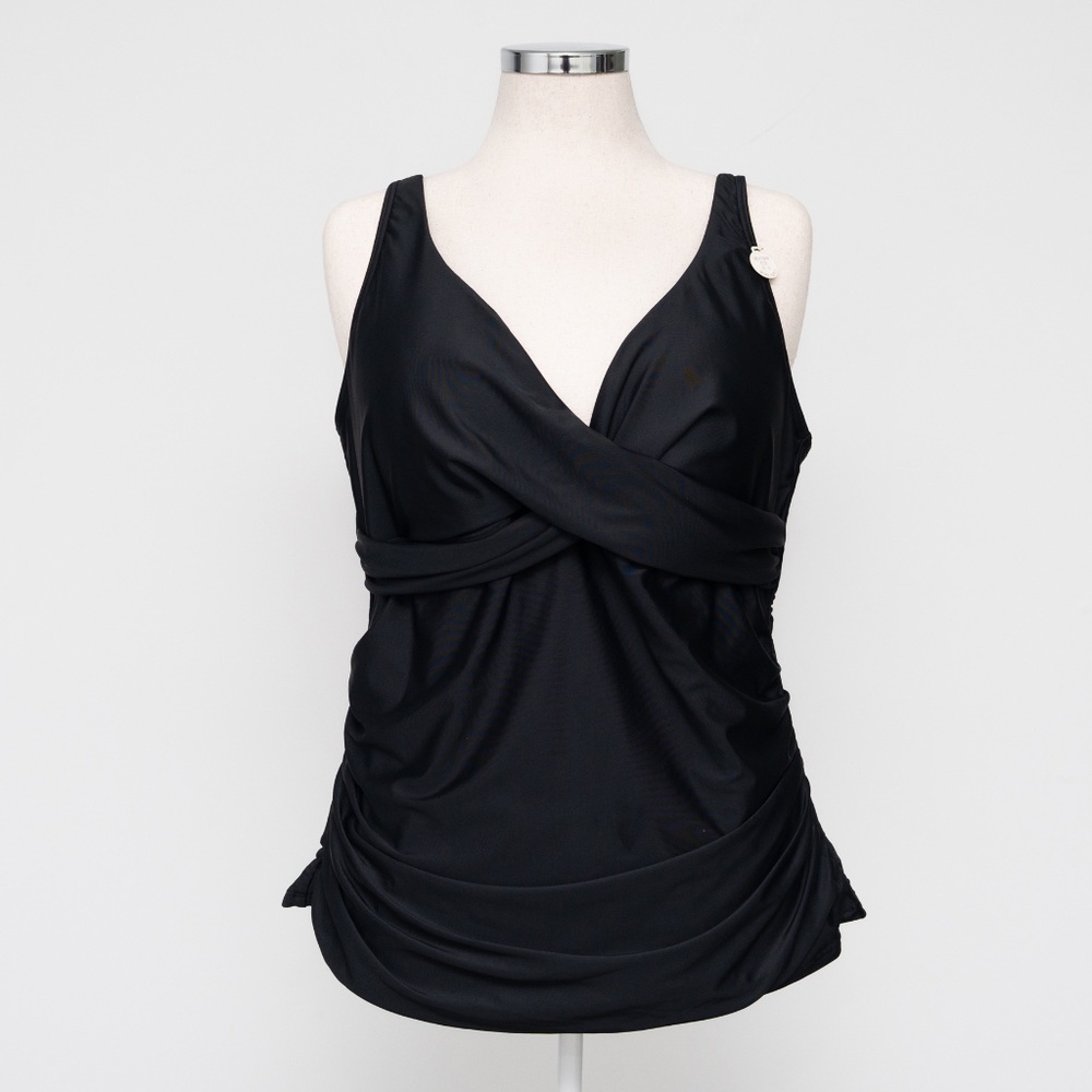 ARTESANDS - Black Ruched Cross-Front Tankini Top